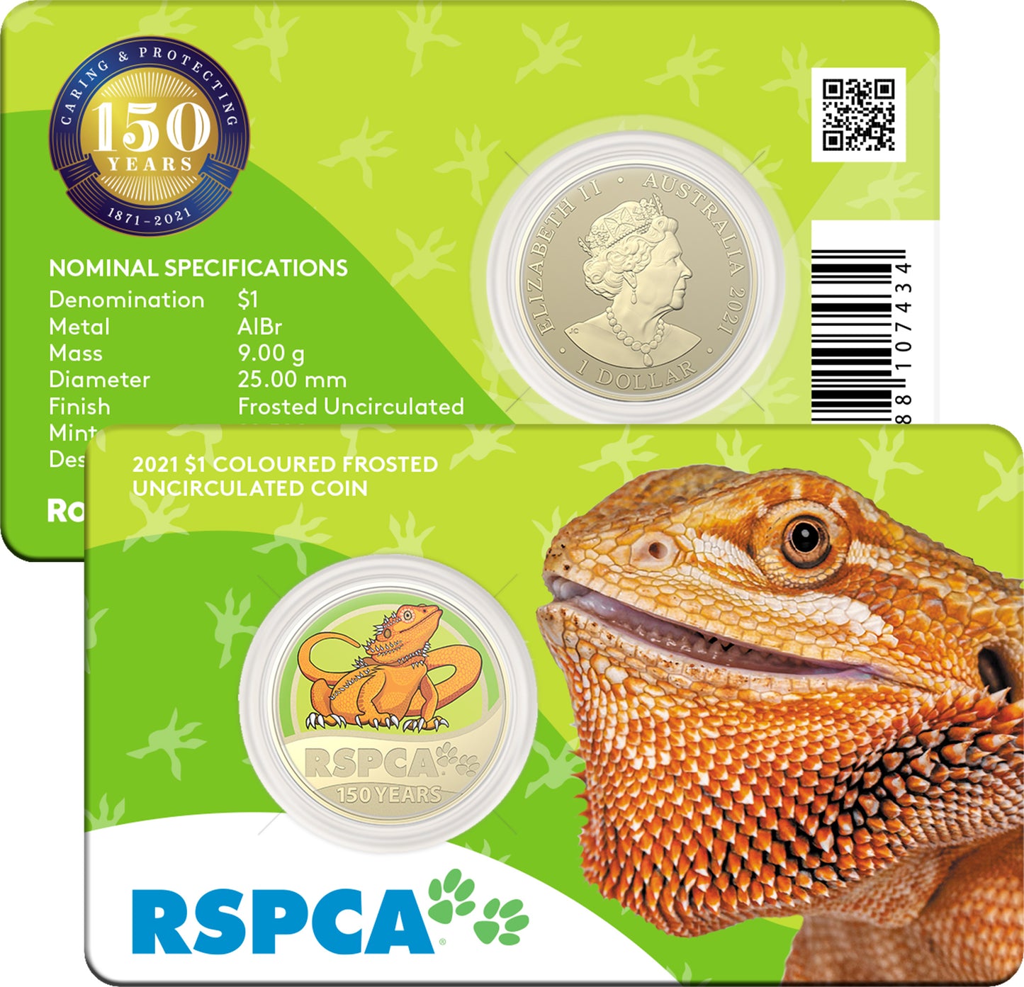 2021 $1 150th Anniversary of The RSPCA Coloured Uncirculated 8 Coin Box Set