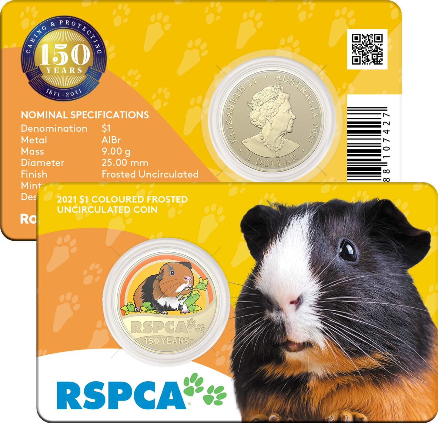 2021 $1 150th Anniversary of The RSPCA Coloured Uncirculated 8 Coin Box Set