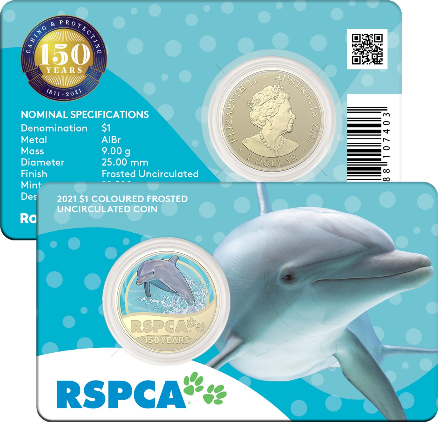 2021 $1 150th Anniversary of The RSPCA Coloured Uncirculated 8 Coin Box Set