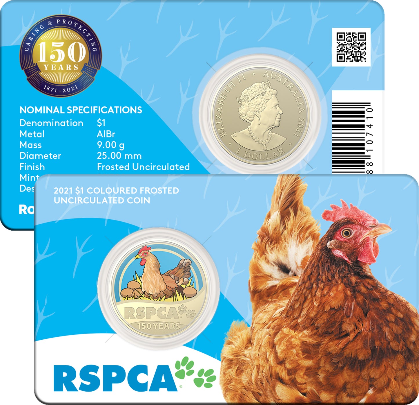 2021 $1 150th Anniversary of The RSPCA Coloured Uncirculated 8 Coin Box Set