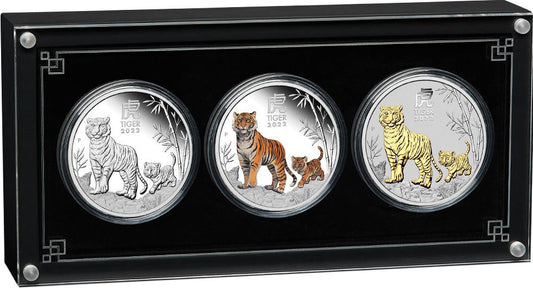 2022 $1 Lunar Year of The Tiger 1oz Silver Proof 3 Coin Set