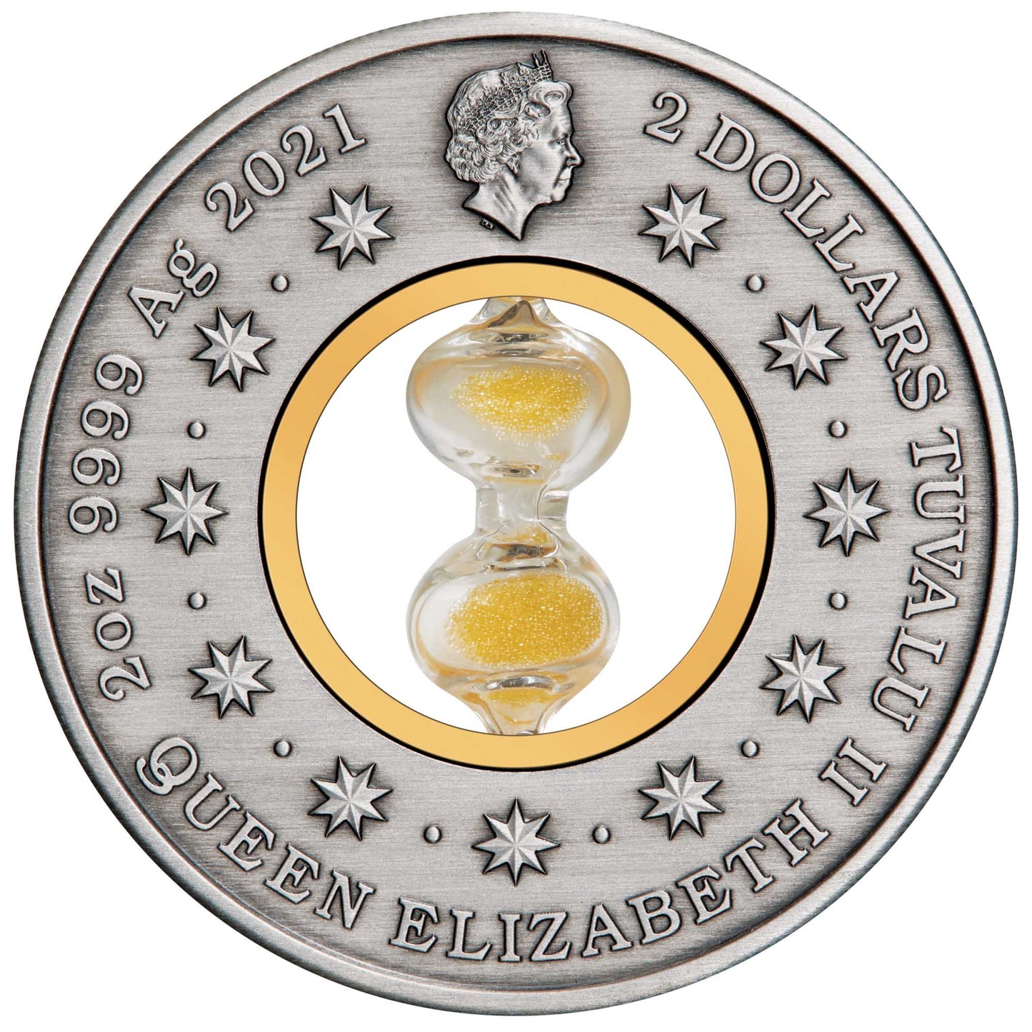 Tuvalu 2021 $2 Hourglass 2oz Silver Antiqued Coin