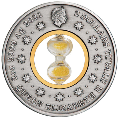 Tuvalu 2021 $2 Hourglass 2oz Silver Antiqued Coin