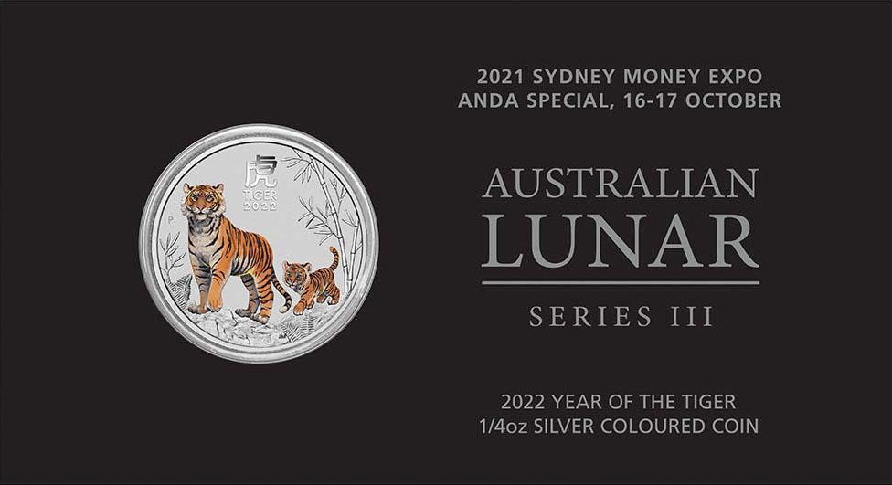 2022 25c ANDA Sydney Lunar Year of The Tiger 1/4oz Silver Coloured Uncirculated Coin