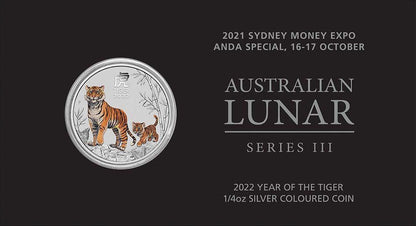 2022 25c ANDA Sydney Lunar Year of The Tiger 1/4oz Silver Coloured Uncirculated Coin
