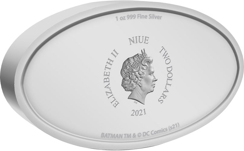 Niue 2021 $2 DC Comics Batman Logo Shaped 1oz Silver Coloured Proof Coin