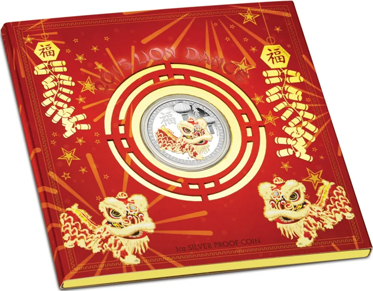 2015 $1 Chinese Lion Dance 1oz Silver Coloured Proof Coin
