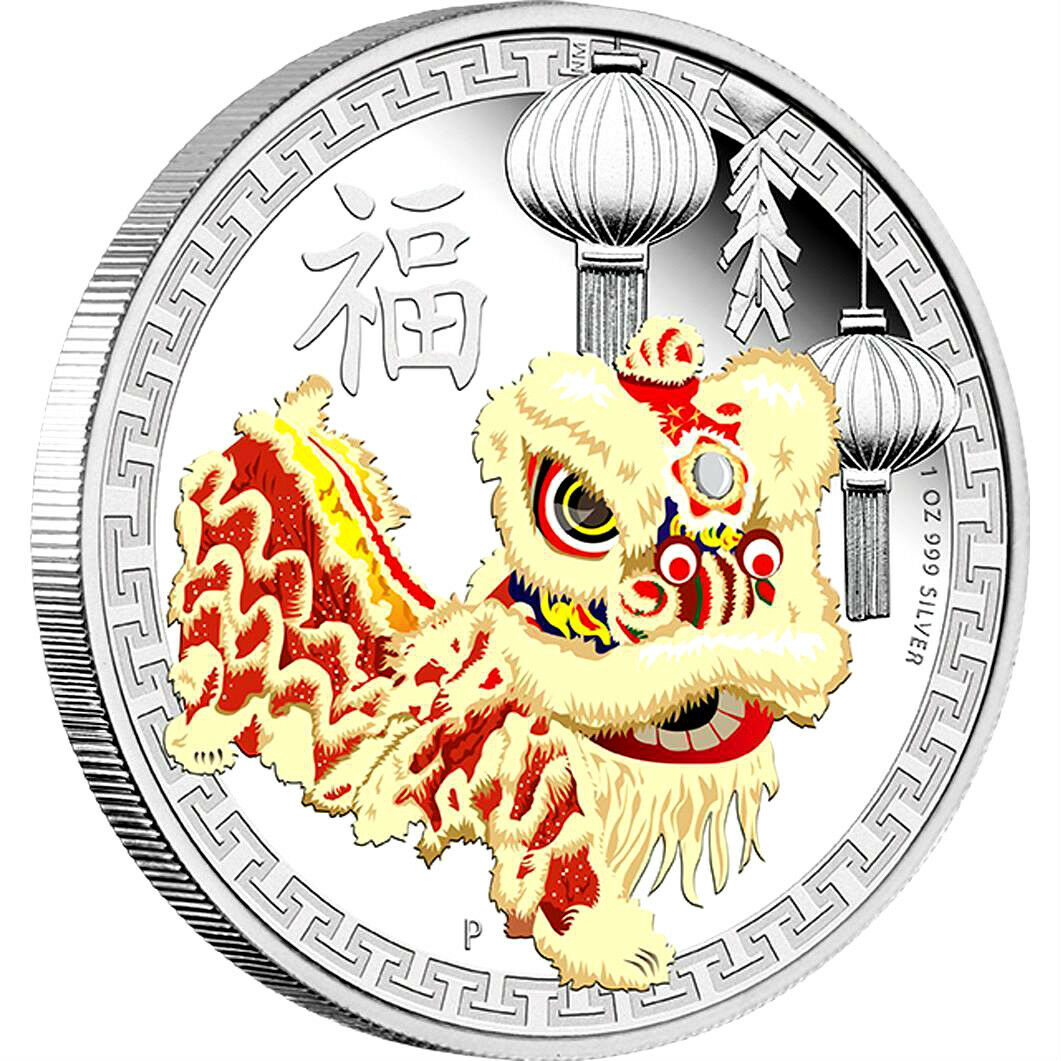 2015 $1 Chinese Lion Dance 1oz Silver Coloured Proof Coin