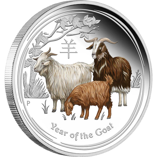 2015 50c Lunar Year of The Goat 1/2oz Silver Coloured Proof Coin