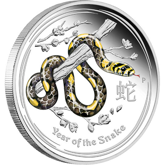 2013 $1 Lunar Year of The Snake 1oz Silver Coloured Proof Coin