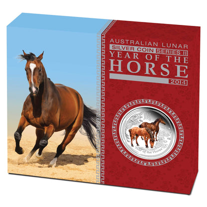 2014 $1 Lunar Year of The Horse 1oz Silver Coloured Proof Coin