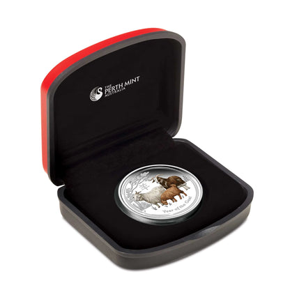 2015 $1 Lunar Year of The Goat 1oz Silver Coloured Proof Coin