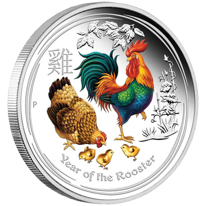 2017 $1 Lunar Year of The Rooster 1oz Silver Coloured Proof Coin