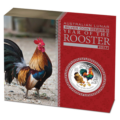 2017 $1 Lunar Year of The Rooster 1oz Silver Coloured Proof Coin