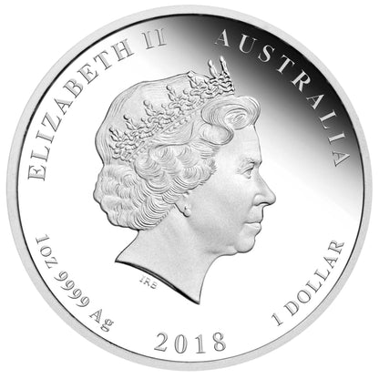 2018 $1 Lunar Year of The Dog 1oz Silver Coloured Proof Coin