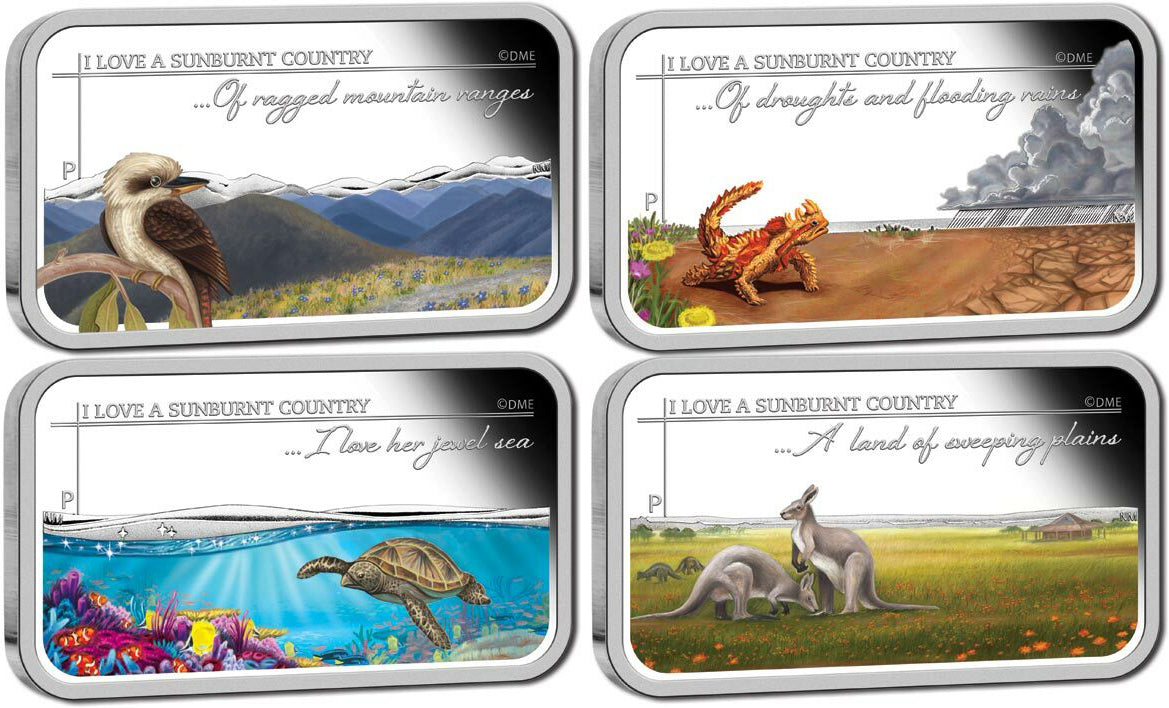 2015 $1 Sunburnt Country 1oz Silver Coloured Proof 4 Rectangle Coin Set