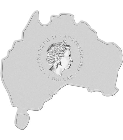 2012 $1 Australian Map Shaped Emu 1oz Silver Coloured Coin