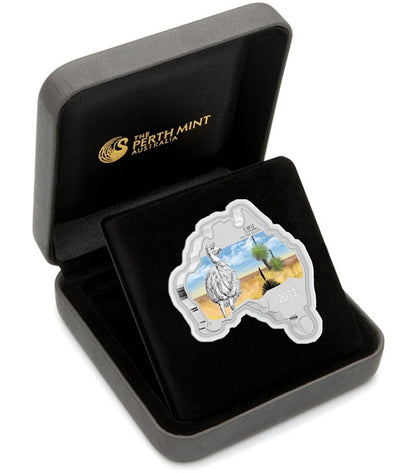 2012 $1 Australian Map Shaped Emu 1oz Silver Coloured Coin