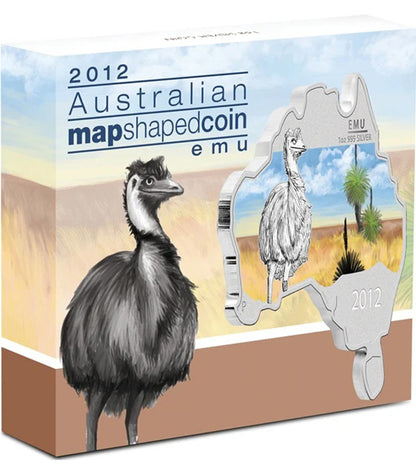 2012 $1 Australian Map Shaped Emu 1oz Silver Coloured Coin
