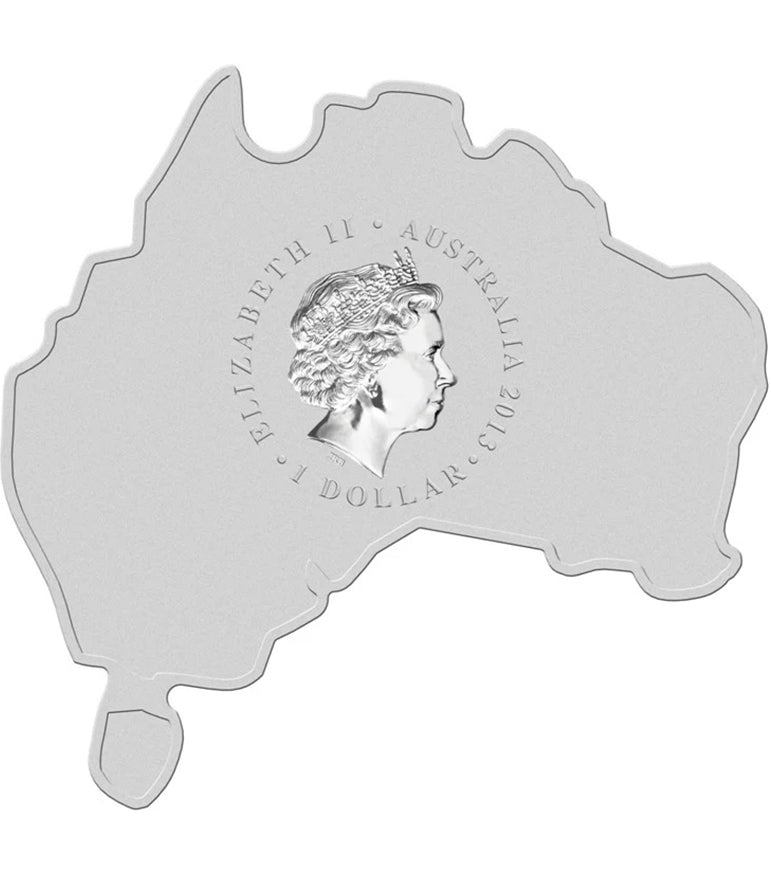 2013 $1 Australian Map Shaped Kangaroo 1oz Silver Coloured Coin