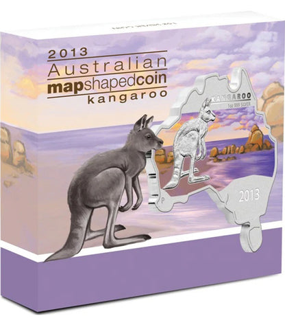 2013 $1 Australian Map Shaped Kangaroo 1oz Silver Coloured Coin