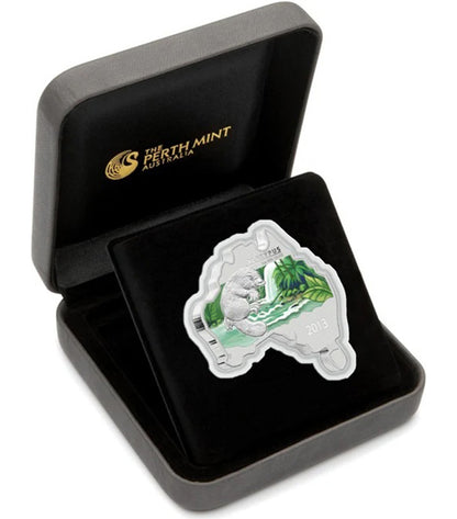 2013 $1 Australian Map Shaped Platypus 1oz Silver Coloured Coin