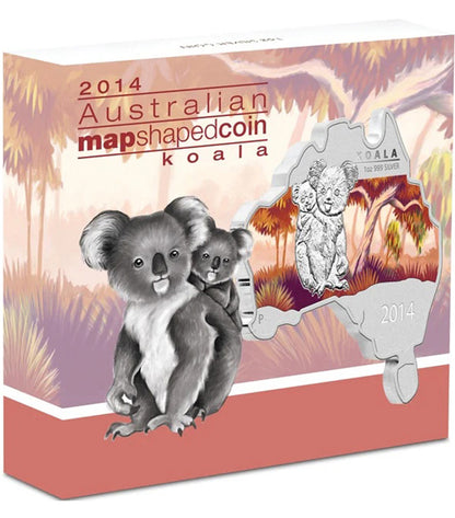 2014 $1 Australian Map Shaped Koala 1oz Silver Coloured Coin