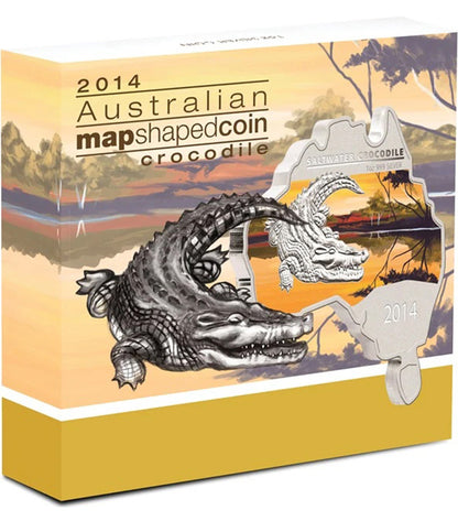 2014 $1 Australian Map Shaped Crocodile 1oz Silver Coloured Coin