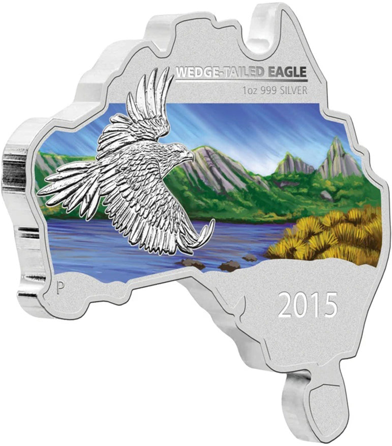 2015 $1 Australian Map Shaped Wedge Tailed Eagle 1oz Silver Coloured Coin