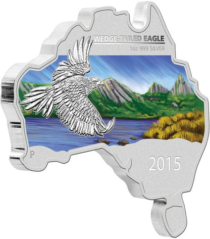 2015 $1 Australian Map Shaped Wedge Tailed Eagle 1oz Silver Coloured Coin