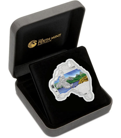 2015 $1 Australian Map Shaped Wedge Tailed Eagle 1oz Silver Coloured Coin