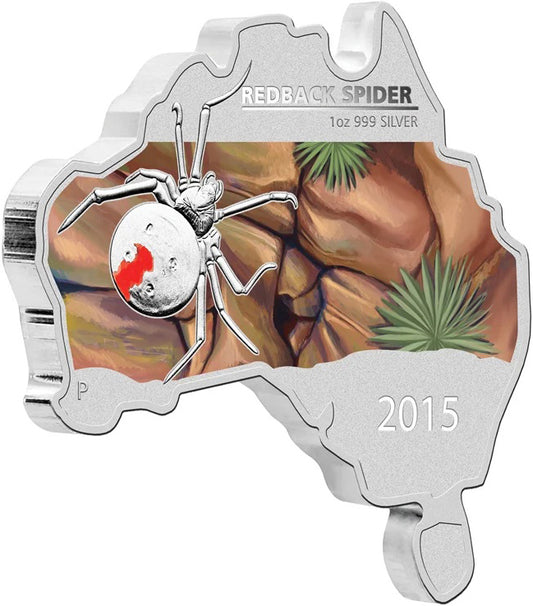 2015 $1 Australian Map Shaped Red Back Spider 1oz Silver Coloured Coin