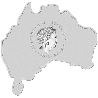 2016 $1 Australian Map Shaped Great White Shark 1oz Silver Coloured Coin