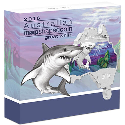 2016 $1 Australian Map Shaped Great White Shark 1oz Silver Coloured Coin