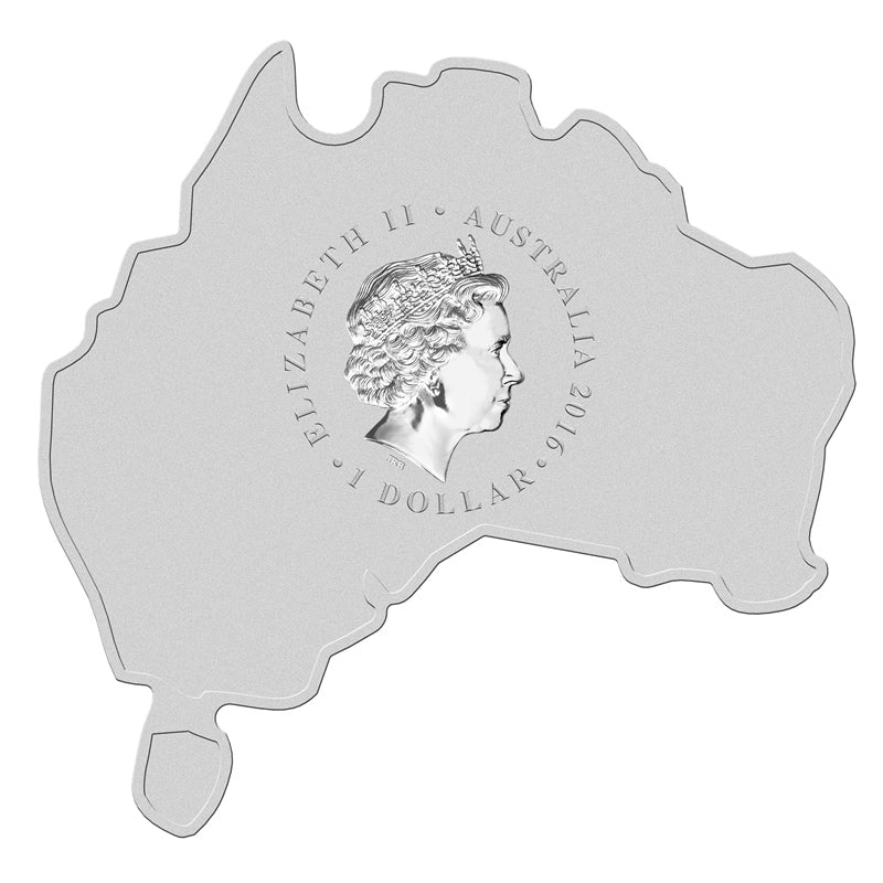 2016 $1 Australian Map Shaped Dingo 1oz Silver Coloured Coin