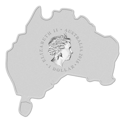 2016 $1 Australian Map Shaped Dingo 1oz Silver Coloured Coin