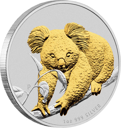 2010 $1 Australian Koala 1oz Silver Gilded Coin