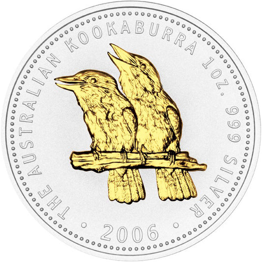 2006 $1 Australian Kookaburra 1oz Silver Gilded Coin