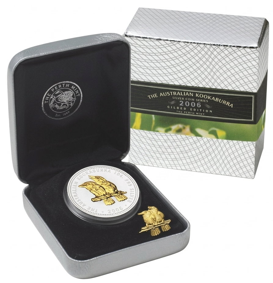 2006 $1 Australian Kookaburra 1oz Silver Gilded Coin