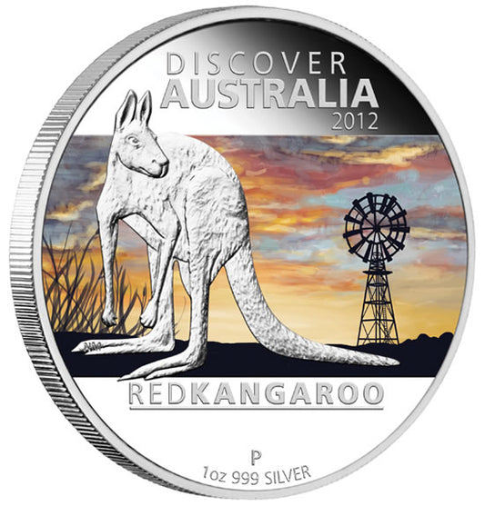 2012 $1 Discover Australia Red Kangaroo 1oz Silver Coloured Proof Coin