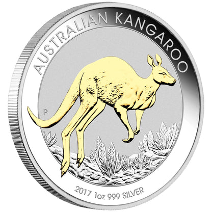 2017 $1 Australian Kangaroo 1oz Silver Gilded Coin