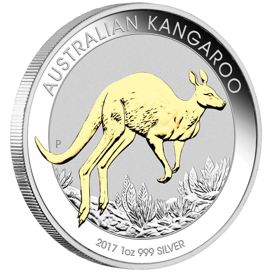 2017 $1 Australian Kangaroo 1oz Silver Gilded Coin