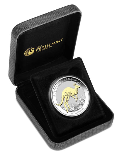 2017 $1 Australian Kangaroo 1oz Silver Gilded Coin