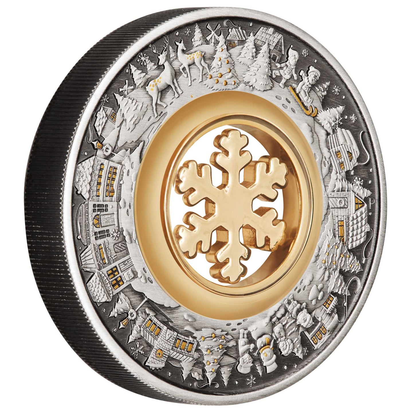 2021 $2 Christmas Wonderland Rotating Snowflake 2oz Silver Antiqued Coin