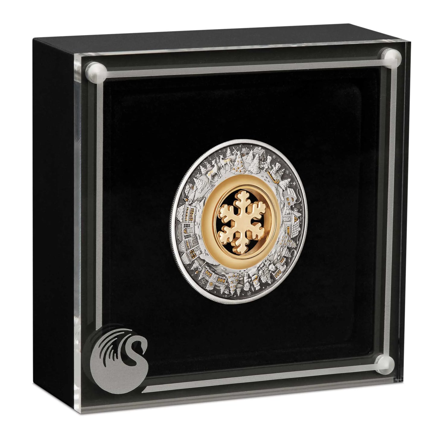 2021 $2 Christmas Wonderland Rotating Snowflake 2oz Silver Antiqued Coin