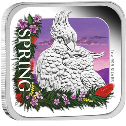 2013 $1 Australian Seasons Spring 1oz Silver Coloured Proof Square Shaped Coin