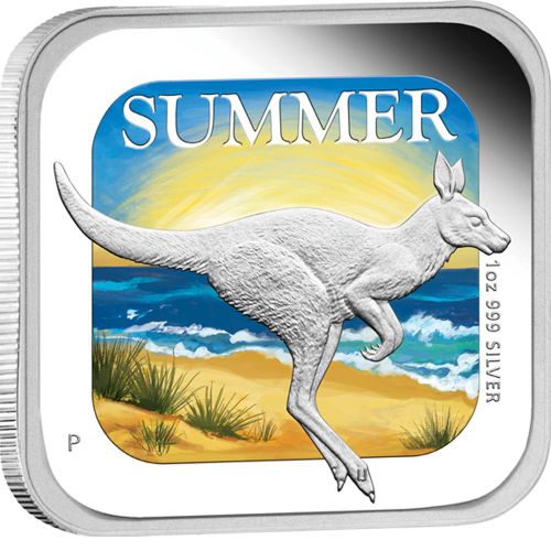 2013 $1 Australian Seasons Summer 1oz Silver Coloured Proof Square Shaped Coin
