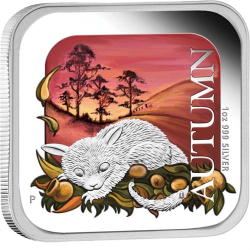 2013 $1 Australian Seasons Autumn 1oz Silver Coloured Proof Square Shaped Coin