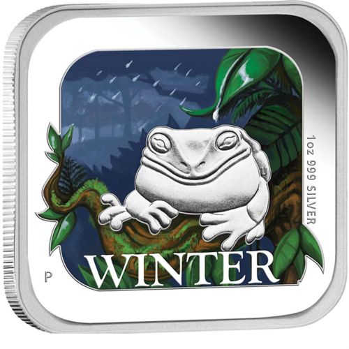 2013 $1 Australian Seasons Winter 1oz Silver Coloured Proof Square Shaped Coin