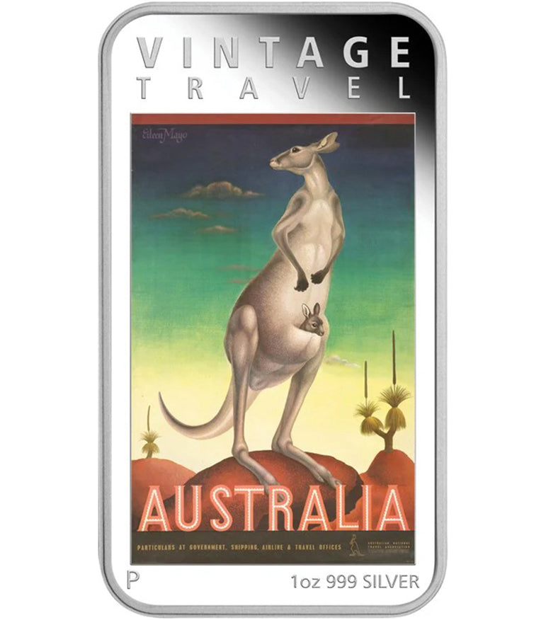 2014 $1 Vintage Travel Australia 1oz Silver Coloured Proof Rectangle Shaped Coin